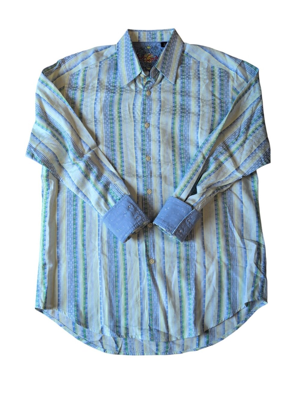 Robert Graham Shirt, Button Up, Flip Cuff, Men's Medium, Stripes